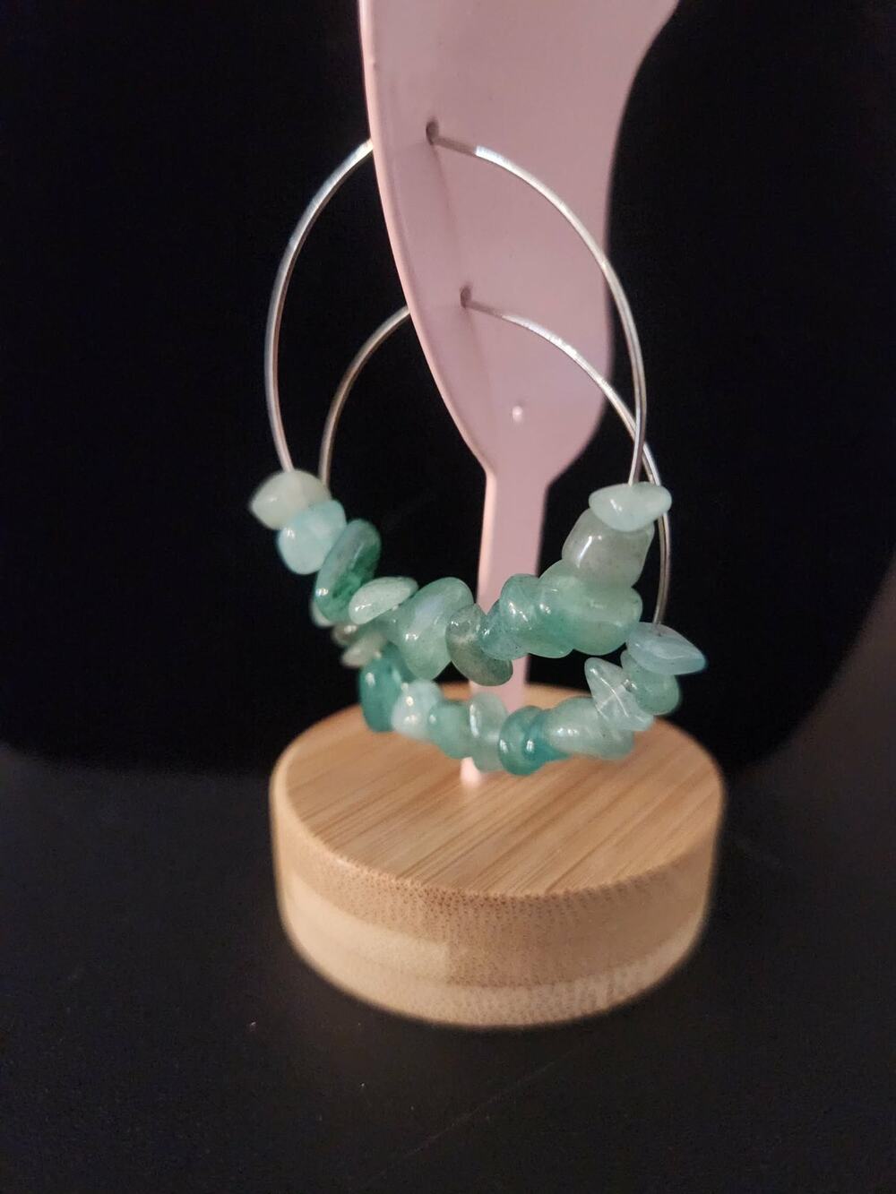 Mint Green Hoop Earrings Tumbled Chip Style Amazonite on Silver Tone Hoops